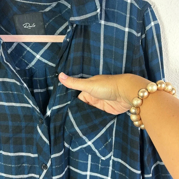 Rails Hunter Metallic Plaid Flannel Button-Down Shirt in blue size small - Picture 8 of 13